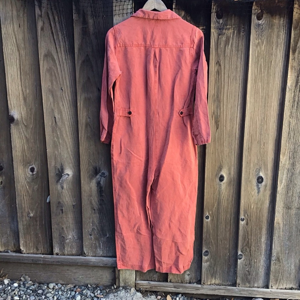 Marine Layer Women's M Coral Red Linen Lyocell Utility Coverall Jumpsuit - Picture 5 of 9